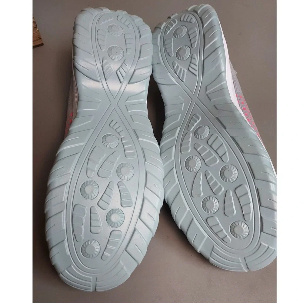 MDDR TikTok Walking Shoes Womens 10 Gray Pink Bungee Lace Knit Mesh Sneakers